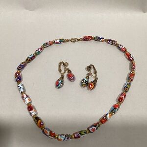 Colorful glass Beaded Necklace and Earring Set
